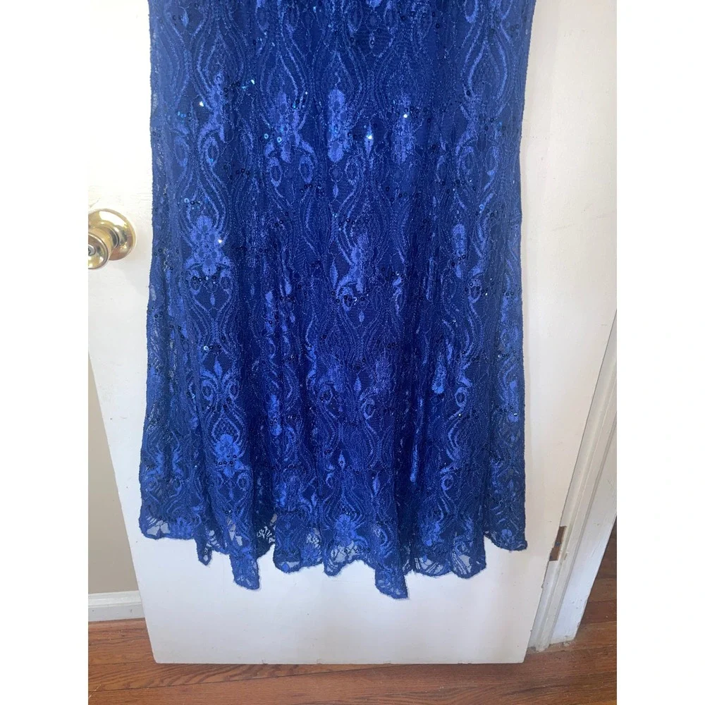 R&M Richards Royal Blue Sequin Lace Gown Sleeveless Formal Dress Size 12